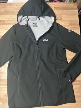 Jack Wolfskin Stormlock Softshell Jacket MED Black Hooded Fleece Lined Like New